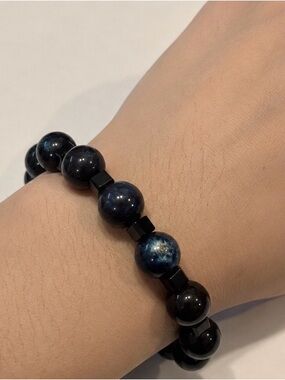 Blue and Black Beaded Bracelet